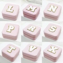 1入時尚個性化旅行珠寶盒，防水且便攜，粉色，帶有初始儲存，生日禮物，母親節禮物，畢業禮物，伴娘禮物 - 粉色 - 查看 7