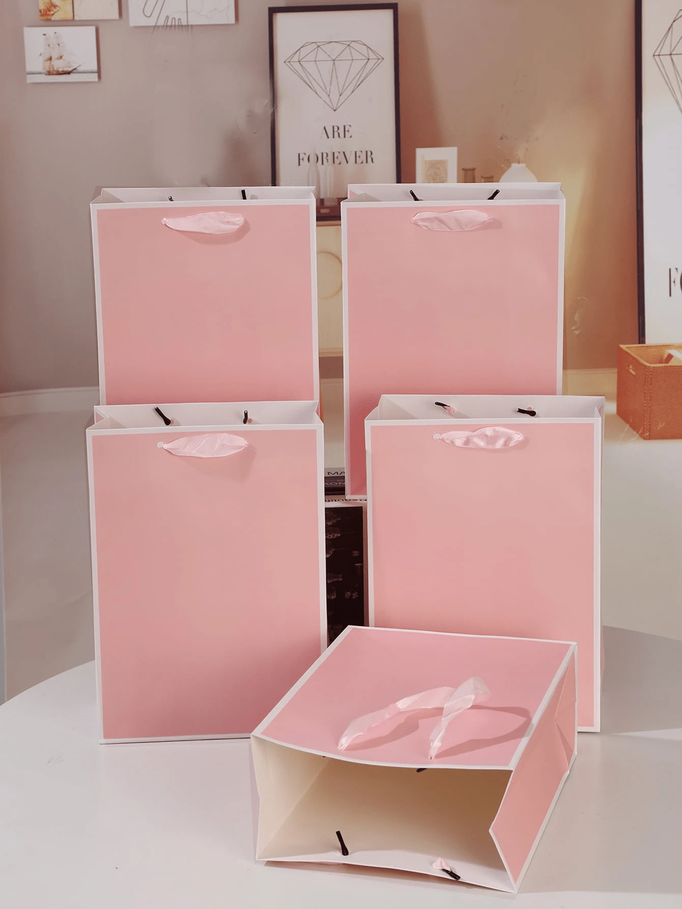 (10pcs) Small Pink Gift Bags, Carrier Bags, Shopping Bags, Packaging