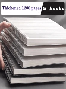 5pcs/set 1200 Pages Coil Notebook With Horizontal Lines For Students, Simple Pp Waterproof Cover, Three Sizes Available: A4, B5, A5 - White - View 1