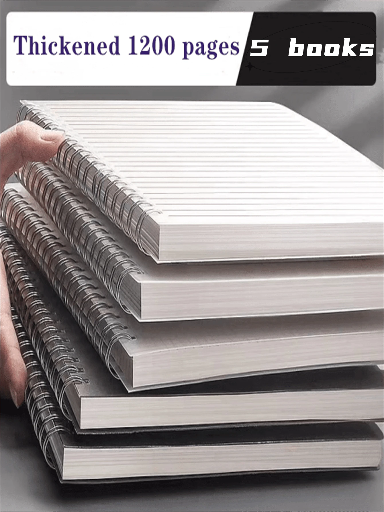 5pcs/set 1200 Pages Coil Notebook With Horizontal Lines For Students, Simple Pp Waterproof Cover, Three Sizes Available: A4, B5, A5 - White - View 1