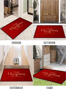 1pc Christmas Themed Red Carpet With Gold Pattern, Non-slip, Absorbent, Soft And Washable, Suitable For Front/back Door, Kitchen - Multicolor - View 4