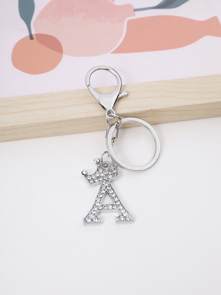 1入組銀色a字母鑰匙扣,鑲嵌水晶,情侶禮物,背包飾品 - 銀色 - 查看 1