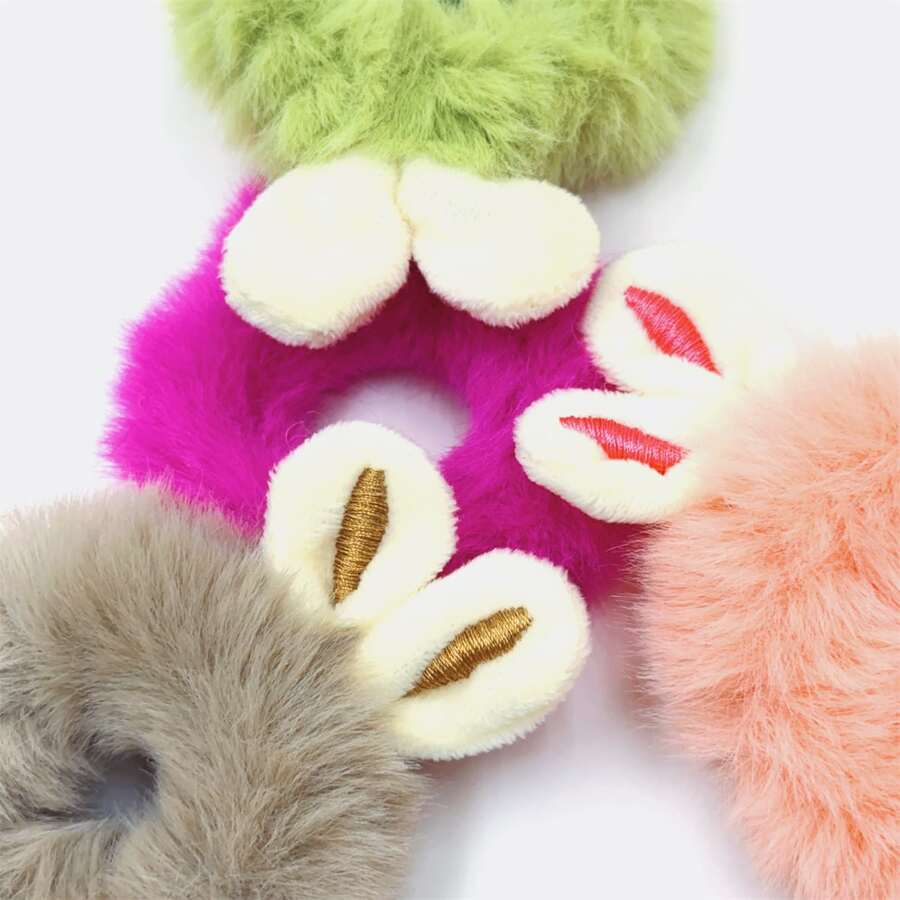 5pcs Super Cute Adorable Dopamine Series Plush Rabbit Ears Hair Ties ...
