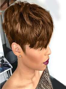 Elf Ngắn Nâu Quăn Đầu Che phủ , Chế tạo Của 6" Mềm mại Chống nóng Sợi tổng hợp Chất xơ , Dễ Đến Quan tâm Sau Mặc - màu nâu - Xem 1