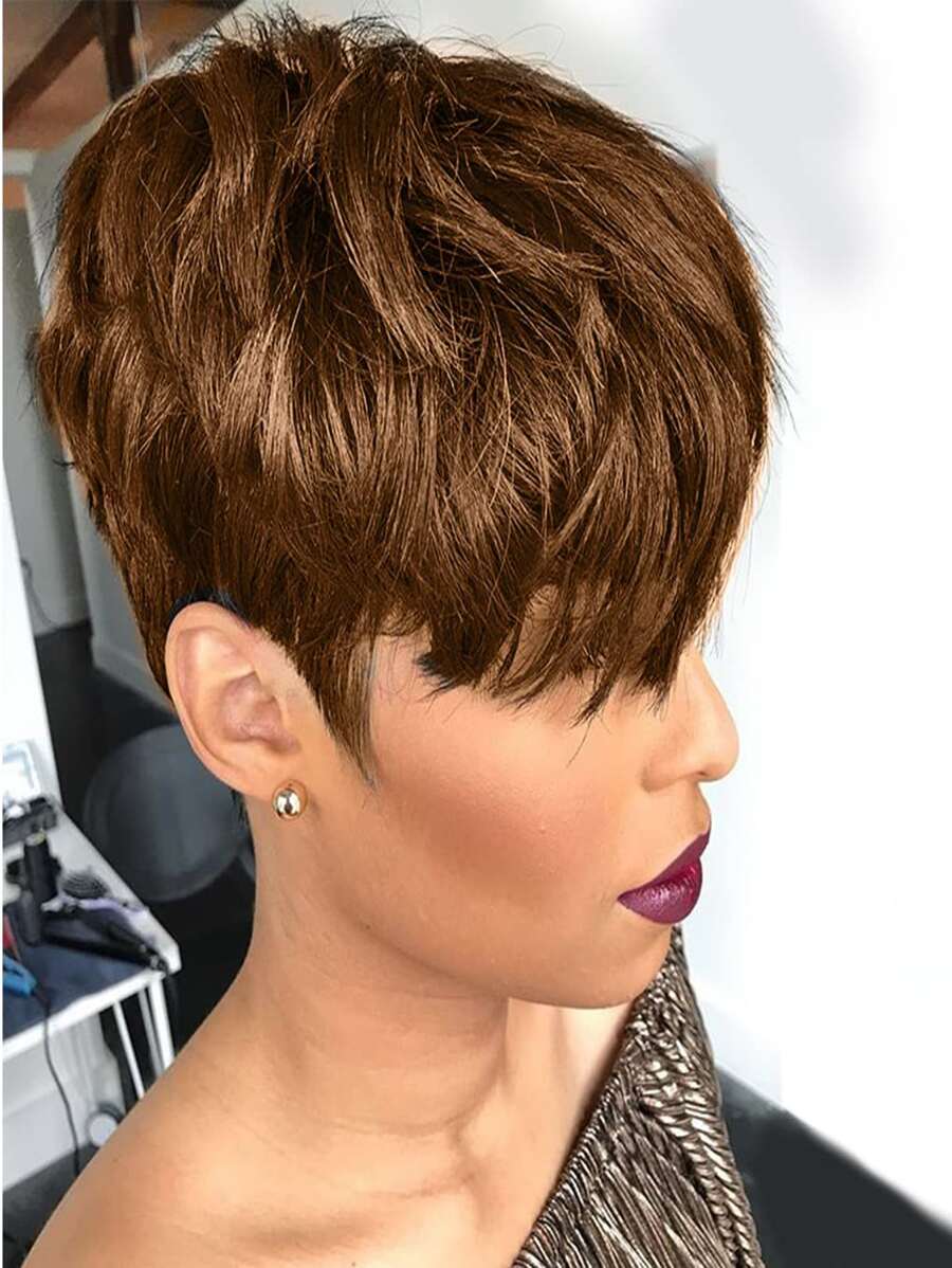 Elf Ngắn Nâu Quăn Đầu Che phủ , Chế tạo Của 6" Mềm mại Chống nóng Sợi tổng hợp Chất xơ , Dễ Đến Quan tâm Sau Mặc - màu nâu - Xem 1