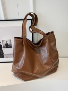 女士復古簡約手提包,大容量肩背包 - 咖啡棕 - 查看 6