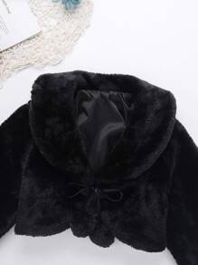 1pc Women's Fleece Tie-Waist Jacket Fluffy Shawl Coat With Long Sleeves Valentine's Day Valentines Fall Clothes For Women - Black - View 5
