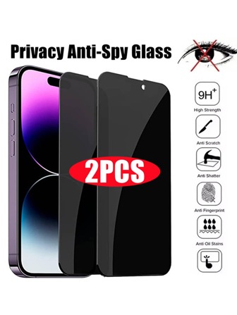 Protector de pantalla de vidrio templado negro para privacidad contra la mirada indiscreta para iPhone 6g 6s 6p 6sp 7g 7p 8g 8p X Xs Xr Xsmax 11 12 13 14 Pro Max, cubrimiento completo, 2 piezas/paquete