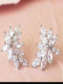 1雙新娘的特別地閃閃發光方晶鋯石&貓眼睛石頭&閃亮水晶耳環,創意樹葉形狀女性耳朵首飾類