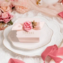 5 Piezas/set Caja De Regalo Decorada Con Letras Y Flores - Rosa - Ver 5