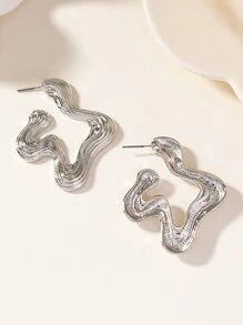 New Arrival Fashionable & Personalized Minimalist Metallic Hoop Earrings - Silver - View 5