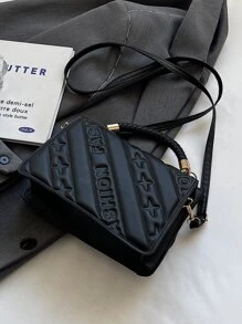 时尚翻盖封口手提包，带字母印花和卡夹，时尚压花斜挎包，时尚 PU 皮革单肩包，女士休闲翻盖手提包，钱包