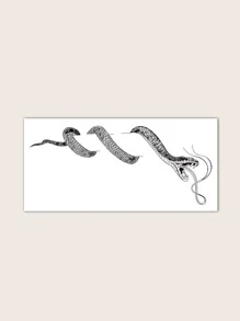 防水、防摩擦、持續7-14天的臨時紋身貼紙,帶著伸出的舌頭的蛇紋圖案,適合男性和女性,可貼在鎖骨和其他身體部位 - 黑色 - 查看 4