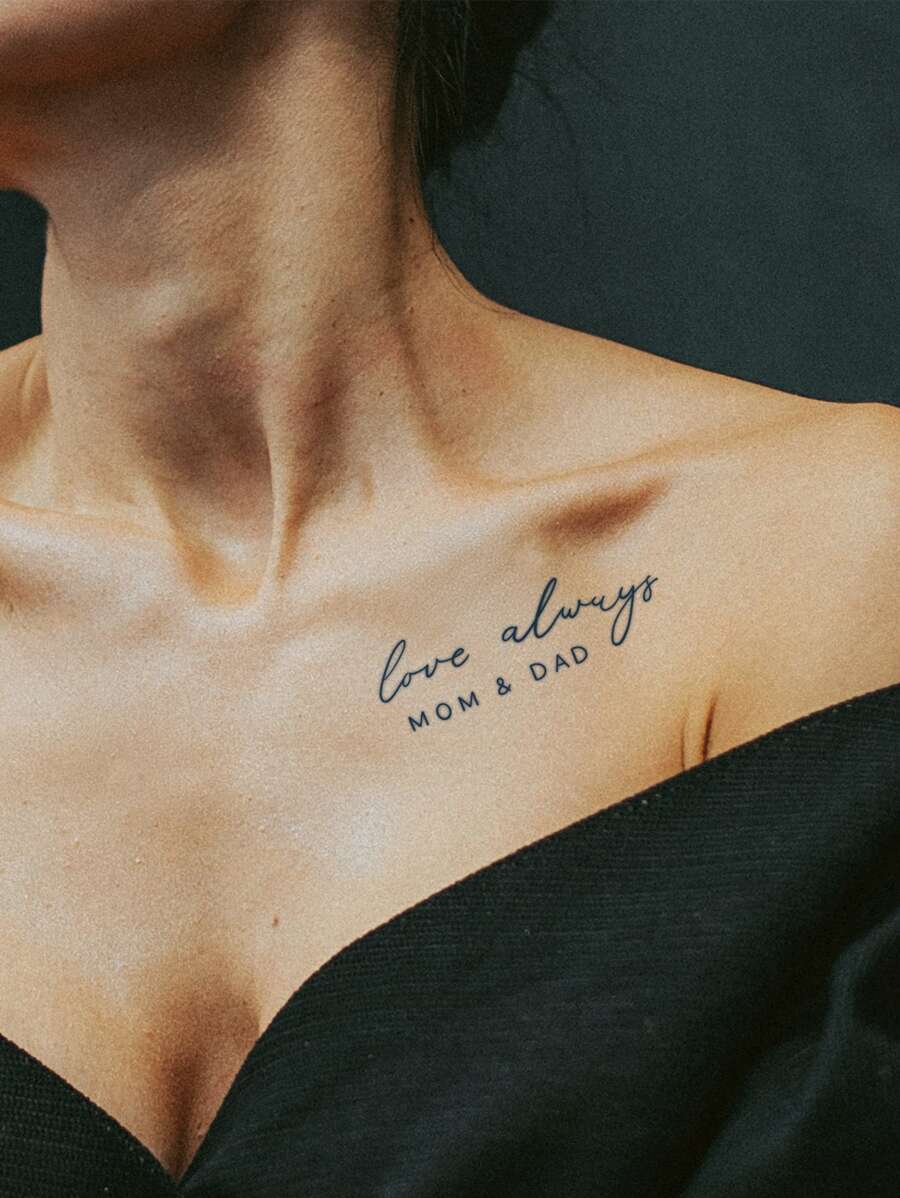 Waterproof & Sweatproof Herbal Tattoo Sticker That Lasts 7-14 Days, Mom & Dad Design, 1pc - Black - View 1