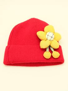 1 Pièce Bonnet Tricoté Pour Enfants Pour L'automne/hiver Avec Motif De Tournesol Et Design Coupe-vent Chaud