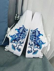 1pair Men's Chinese Architecture Design Sports Shoes - White - View 4