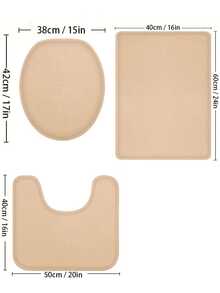 3pcs Solid Color Anti-slip Bathroom Mat - 卡其色 - 查看 4