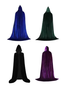 1 pezzo Mantello con cappuccio viola per adulti unisex adatto per feste, Ognissanti, costume da vampiro, realizzato in velluto, lunghezza totale 1,7m