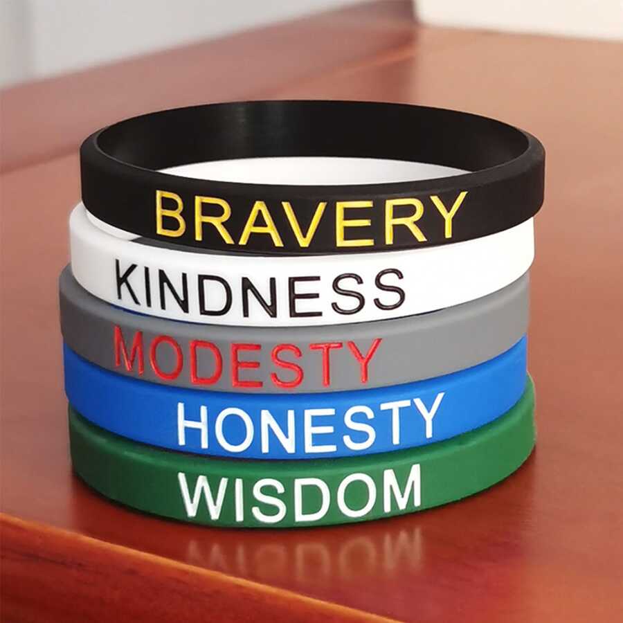 5入組男士流行矽膠手環,英文啟發和信仰字母款 - 彩色 - 查看 1
