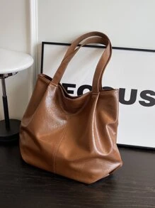 女士復古簡約手提包,大容量肩背包 - 咖啡棕 - 查看 7