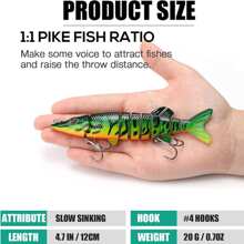 1pc Fishing Lures for Bass Trout, Multi Jointed Swimbaits, Pencil Fishing Lures with VMC/BKK Hooks, Lifelike Top Water Bass Lures Kit, Long-Cast Topwater Fishing Lures Freshwater or Sa