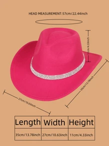 1頂[玫瑰紅色]經典西部風格牛仔帽-中性鑲嵌皮帶羊毛呢帽-適用於派對和節日! - 玫紅色 - 查看 5