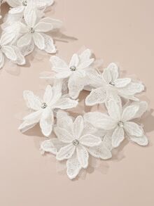 2pcs Girls' White Flower & Rhinestone Decor Hair Ties For Daily Decoration - White - View 4