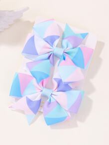 bilicaca 2pcs Cartoon Printed Bow Hair Clips For Kids, Simple & Festive Style, Baby Hair Accessories