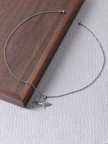 1pc Fashionable Shark Shaped Pendant Necklace - Silver - View 3