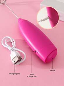 AOYI 1pc Rechargeable Handheld Portable Mini Coffee & Milk Frother Mixer & Egg Beater With Charging Cable - Hot Pink - View 4