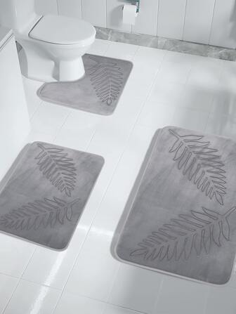 1pc Memory Foam Bathroom Carpet Leaves Pattern Anti-slip Bathroom Mat, Washable Toilet Rug, Household Bath Entrance Door Non-slip Pad