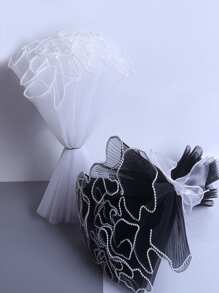 1 件波浪纱布花包装纸、珍珠网丝带、玫瑰花束包装材料，适用于花店 DIY、返校情人节 - 黑色 - 查看 4