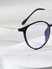 1 件装 女士复古铆钉装饰圆框眼镜 透明眼镜配件 - 黑色 - 查看 3
