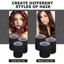8 件/套自粘式大、中、小号卷发器套装，带夹子，适用于长发、中发和短发，无热 DIY 美发工具，自粘卷发器，自握卷发器 - 黑色 - 查看 5