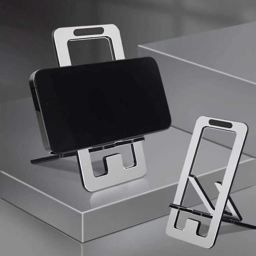 1个可折叠金属手机支架，可调节便携式桌面手机支架 - 銀色 - 查看 1
