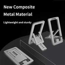 1个可折叠金属手机支架，可调节便携式桌面手机支架 - 銀色 - 查看 3