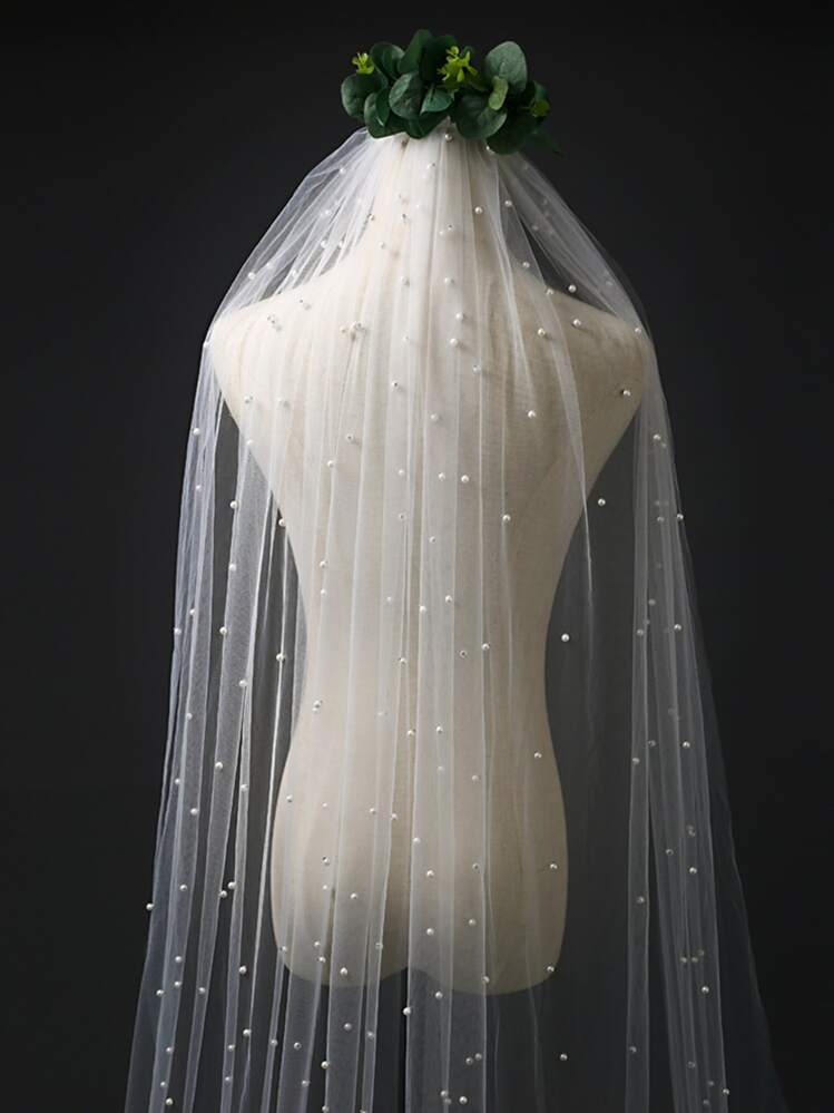 1pc Bridal Pearl Veil With 3m Long Train And Hair Comb  display picture 1