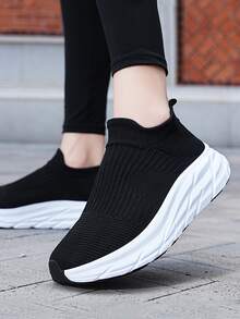 男女通用透氣針織運動襪鞋,輕便舒適的休閒運動鞋 - 黑色 - 查看 2