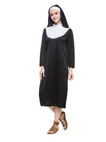 1 pieza disfraz de sacerdotisa vestido de monja vestido de monja - Negro - Ver 1