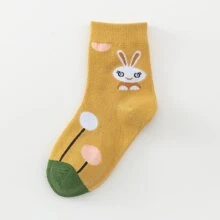 5双/套男女款可爱卡通兔子、蔬菜、蘑菇图案中筒袜，黄色。适合秋季和春季。适合幼儿、婴儿、女孩和小学生。四季皆宜。 - 彩色 - 查看 6