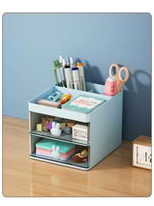 1 Pieza Escritorio Organizador De Cajón De Conejo Kawaii Rosa/blanco/azul Washi/papel/lápiz/sticker/marcador Lindo Cuadro De Almacenamiento De Escritorio - Soporte De Pluma Y Organizador De Almacenamiento - Azul - Ver 10