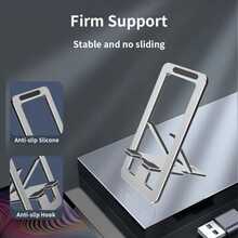 1个可折叠金属手机支架，可调节便携式桌面手机支架 - 銀色 - 查看 4