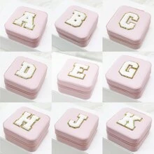 1入時尚個性化旅行珠寶盒，防水且便攜，粉色，帶有初始儲存，生日禮物，母親節禮物，畢業禮物，伴娘禮物 - 粉色 - 查看 6