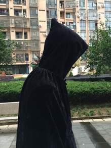 1 件男女通用成人黑色万圣节天鹅绒斗篷带帽，适合女巫、魔鬼、吸血鬼和服装、角色扮演、表演、道具，总长 1.7 米，万圣节男装 - 黑色 - 查看 5