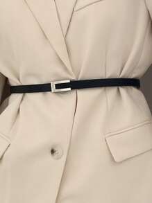 1pc Women's Simple & Versatile Pu Skinny Belt With Buckle, For Suit Dress & Waist Decoration Summer, School Fall, Autumn, Halloween - Black - View 5