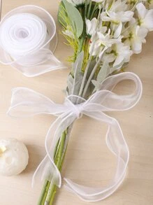 1捆2.5公分寬花藝包裝緞帶/魚尾帶/花束藝術緞帶/波浪裝飾邊緣雪紡緞帶,長約7.5米 - 白色 - 查看 1
