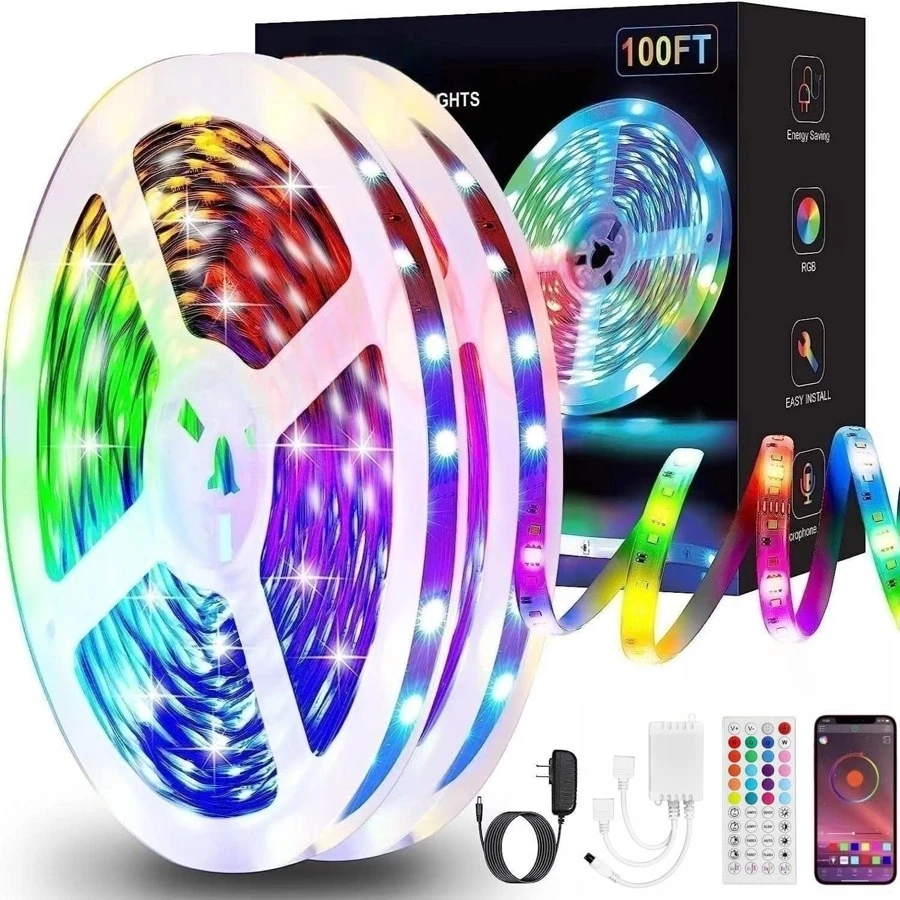100feet Led Strip Lights RGB Music Sync Color Changing,Led Lights with Smart App Control Remote,Led Lights for Bedroom Room Lighting Flexible Home Decor - Multicolor - View 1