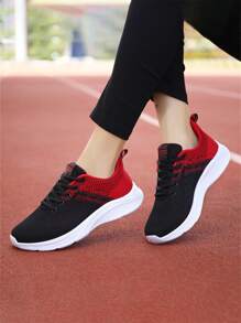 運動跑步鞋適用於女士撞色字母貼飾前綁帶運動鞋 - 紅色 - 查看 3