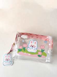 Cute Cartoon Portable Transparent Waterproof Jelly Coin Purse With Zipper, Removable Keychain, For Students - Clear - View 1