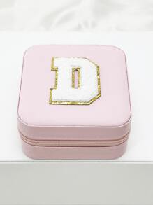1入時尚個性化旅行珠寶盒，防水且便攜，粉色，帶有初始儲存，生日禮物，母親節禮物，畢業禮物，伴娘禮物 - 粉色 - 查看 15